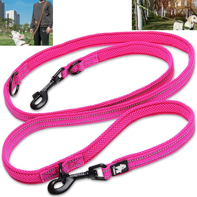 La La Pet Creation Core Multi-fuctional Reflective Dog Leash with Snap Hook Adjustable Hands Free Walking Training Running Leash, Pink M - Image 1